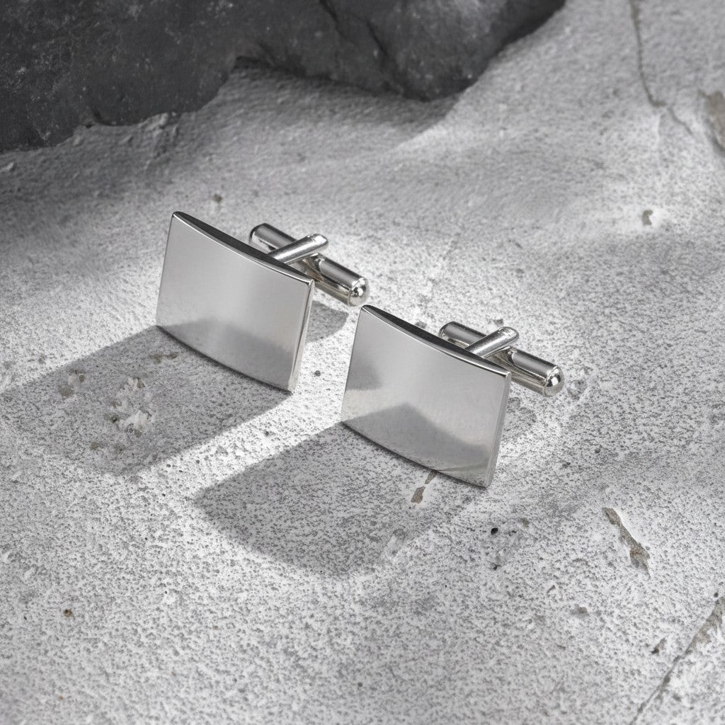 2er Set Manschettenknöpfe Silber Edelstahl rechteckig Karma