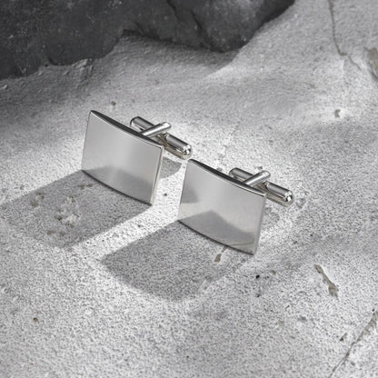 2er Set Manschettenknöpfe Silber Edelstahl rechteckig Karma