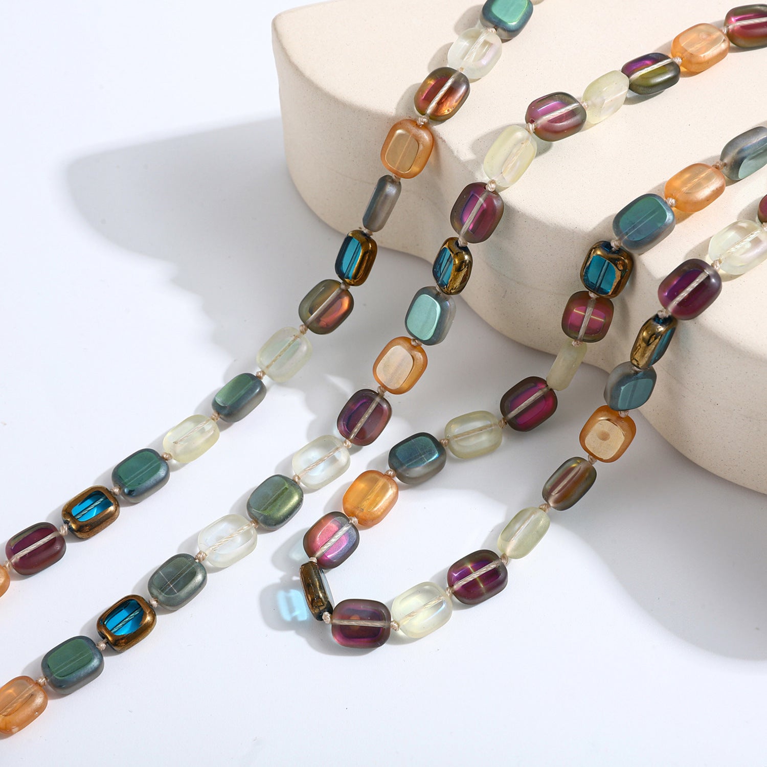 Lange Halskette bunt Damen Natursteine und Kristalle 120 cm modern Damenhalskette KARMA