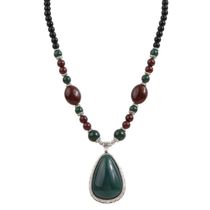 Lange Halskette Tropfen Anhänger Grün Schwarz Braun 80 cm Pulloverkette Damen Kette Karma