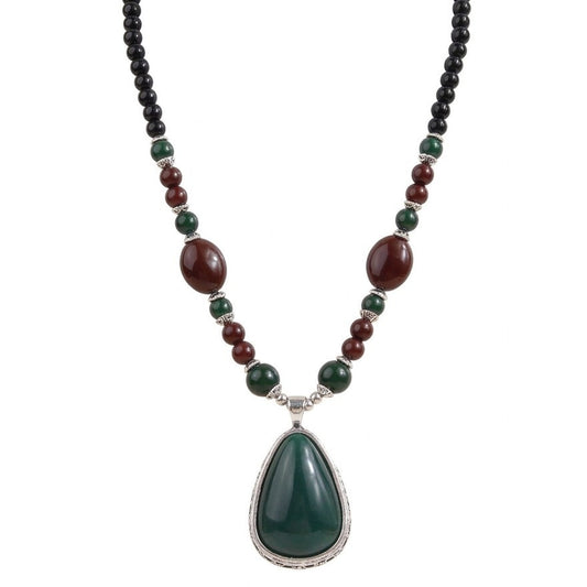 Lange Halskette Tropfen Anhänger Grün Schwarz Braun 80 cm Pulloverkette Damen Kette Karma
