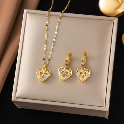 Schmuckset Herz Gold Halskette und Ohrringe Edelstahl Zirkone wasserfest hypoallergen rostfrei Karma