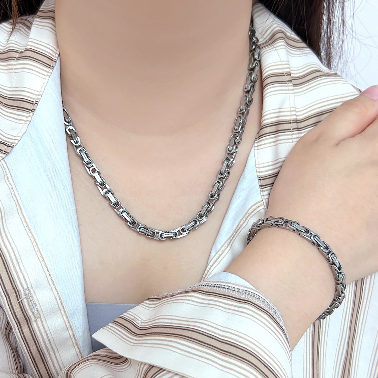 Königsarmband Damen Edelstahl Silber Armband Karma