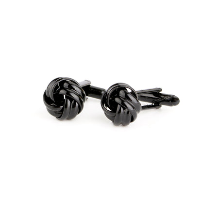 2er Set Manschettenknöpfe Schwarz Knoten rund modern Hemdknöpfe Karma