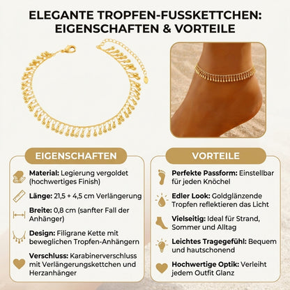 Fußkette Tropfen Gold verstellbares Fußkettchen vergoldet modern Karma