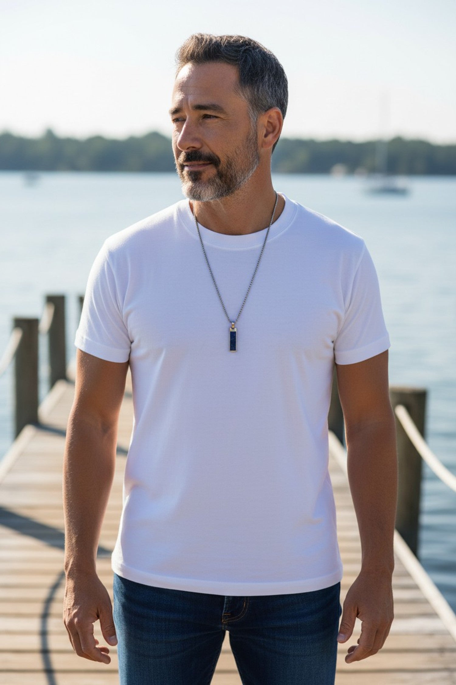 Herrenkette mit Anhänger Edelstahl schwarz silber KARMA