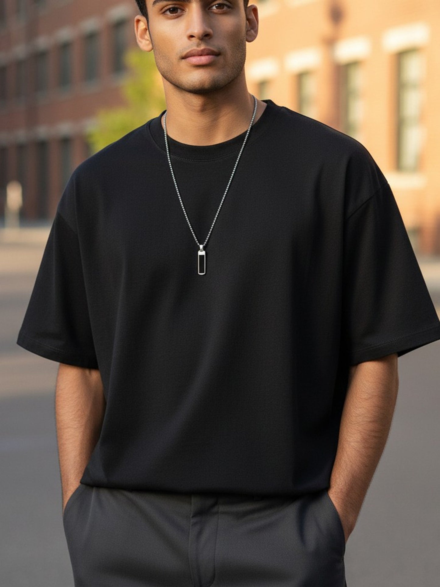 Herrenkette mit Anhänger Edelstahl schwarz silber KARMA