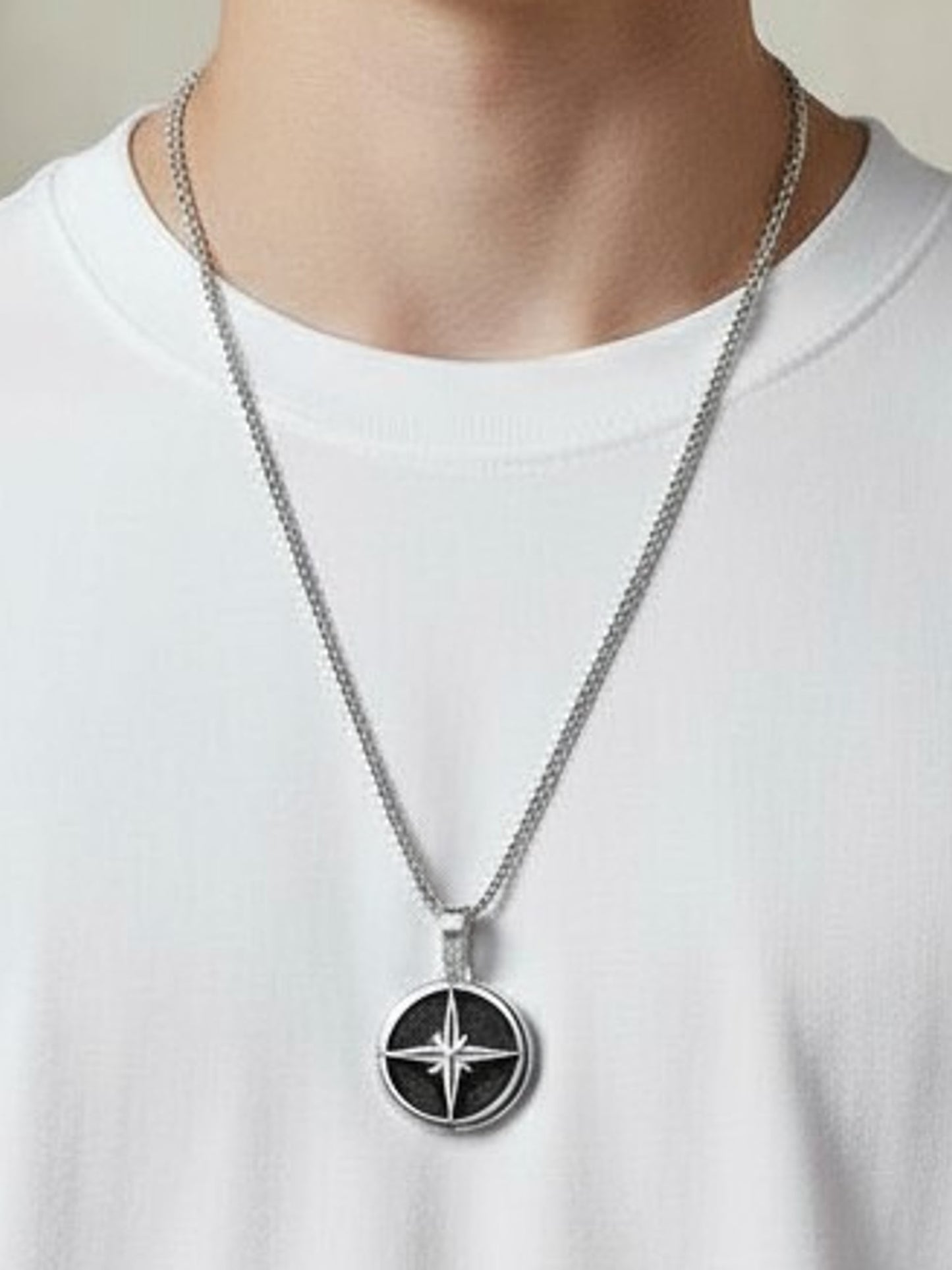 Halskette mit Kompass Anhänger für Herren aus Edelstahl KARMA