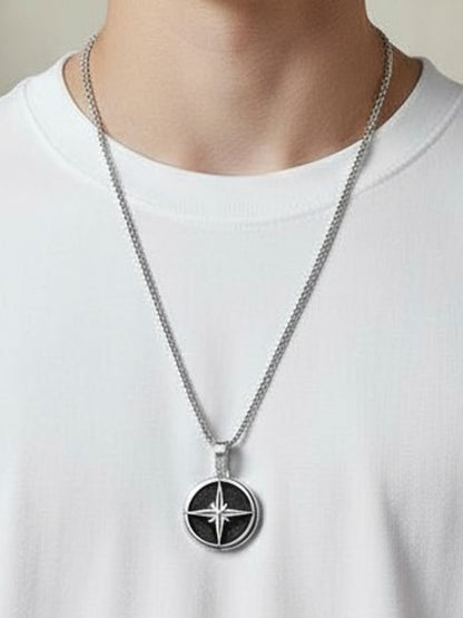 Halskette mit Kompass Anhänger für Herren aus Edelstahl KARMA