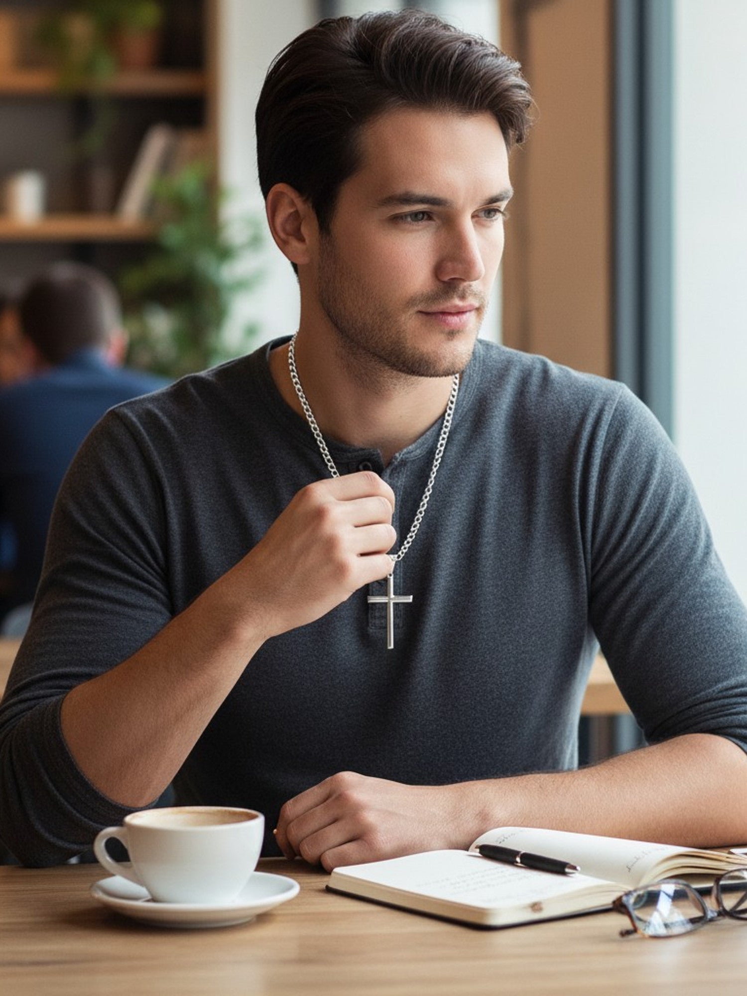 Herrenkette mit Anhänger Kreuz Edelstahl silber KARMA