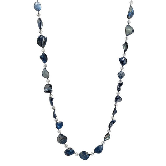 Lange Halskette Muschelperlen blau grau KARMA