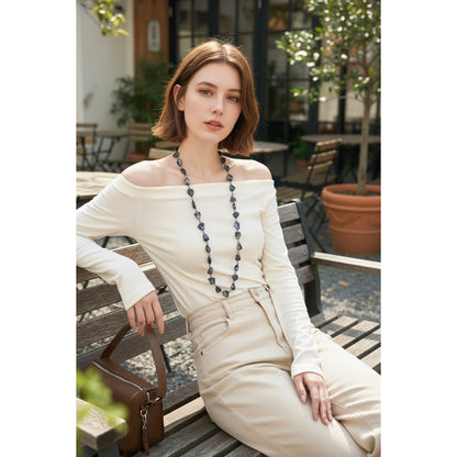 Lange Halskette Muschelperlen blau grau KARMA