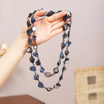 Lange Halskette Muschelperlen blau grau KARMA