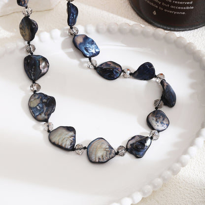 Lange Halskette Muschelperlen blau grau KARMA