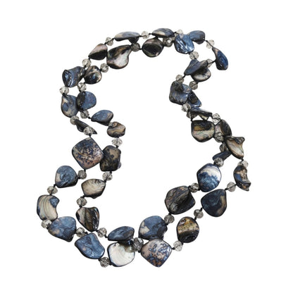 Lange Halskette Muschelperlen blau grau KARMA