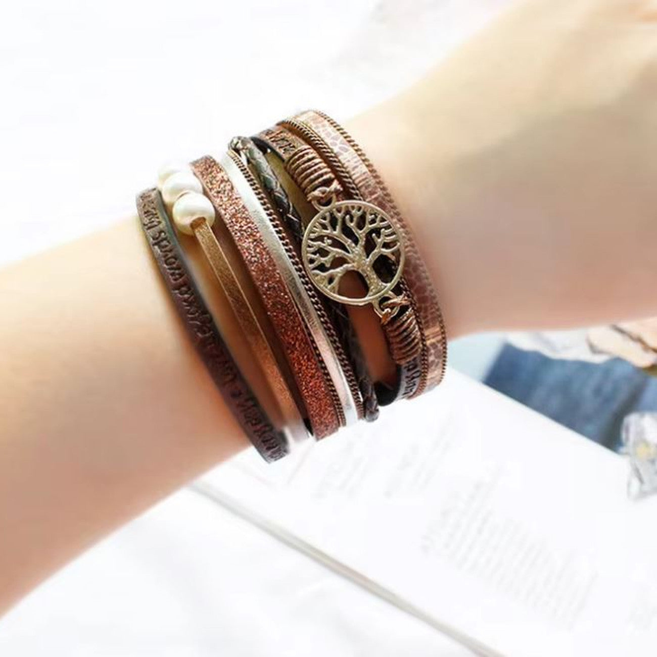 Lederarmband Damen Lebensbaum vers. Farben Karma